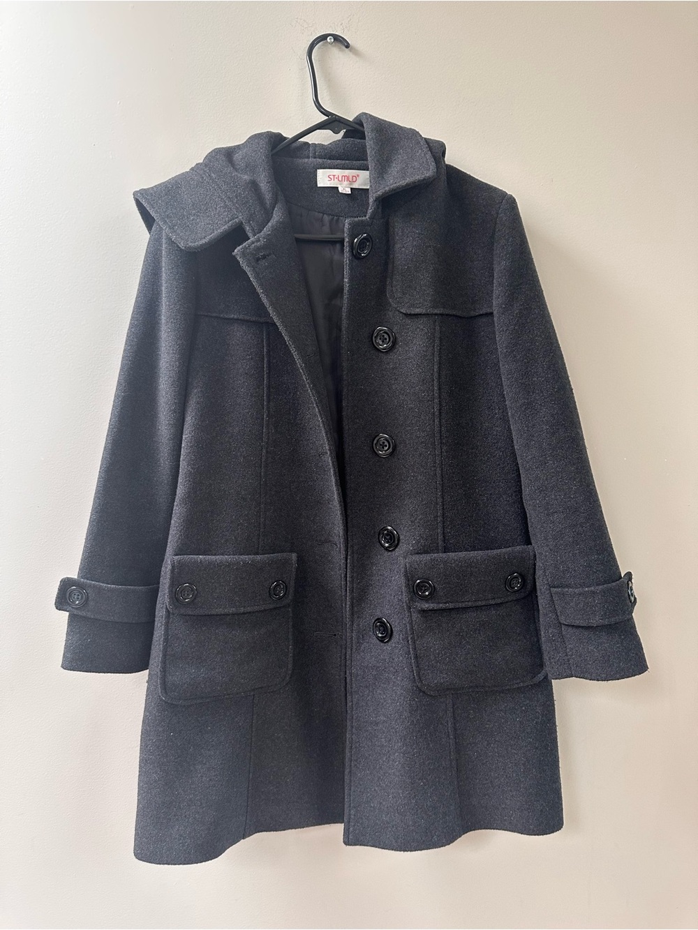 Wool Blend Black Button-Front Coat